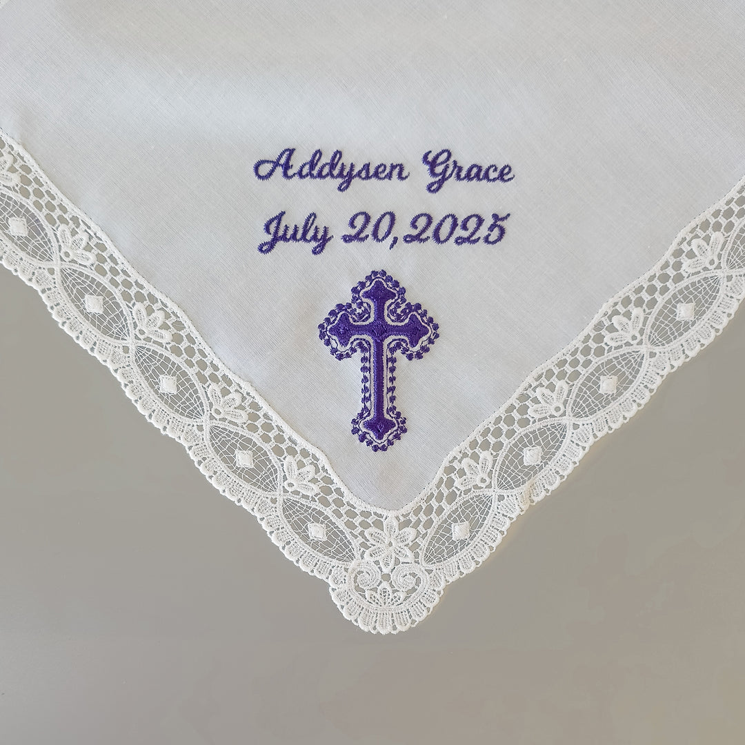 baptismal gift for girl custom made personalized handkerchief embroidered