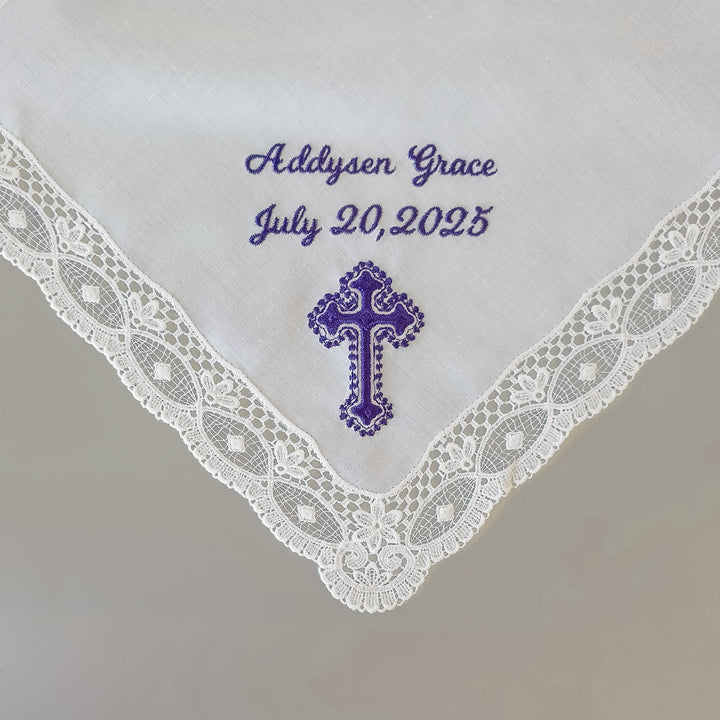 baptismal gift for girl custom made personalized handkerchief embroidered