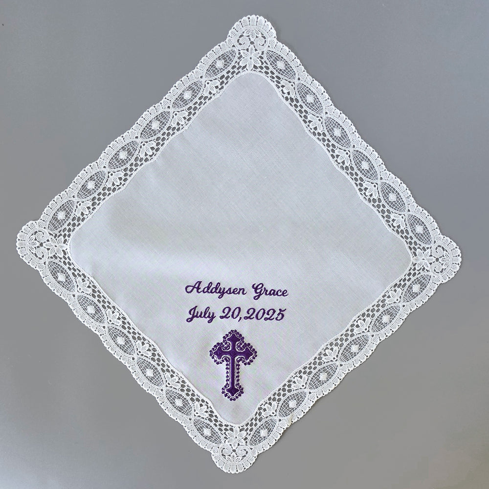 baptism handkerchief gift for girl personalized hanky embroidered from Godparents to Goddaughter