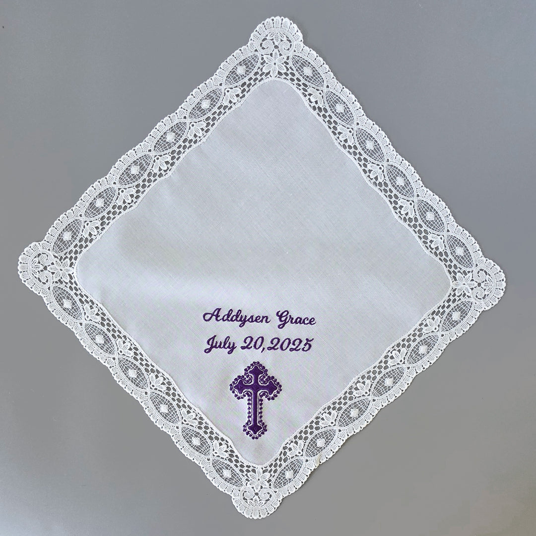 baptism handkerchief gift for girl personalized hanky embroidered from Godparents to Goddaughter