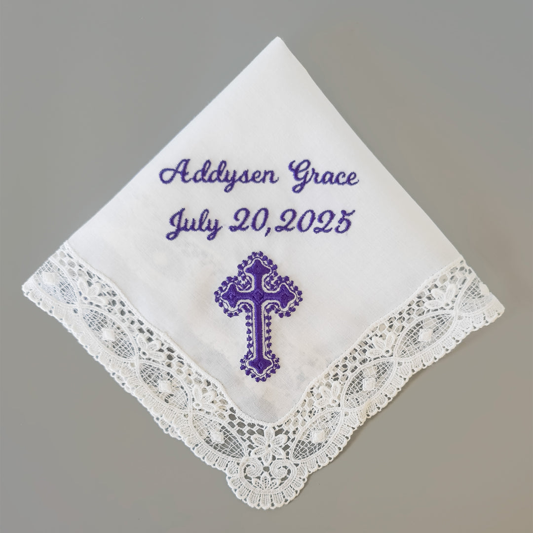 Godchild gift baptismal gift for girl custom made personalized handkerchief embroidered