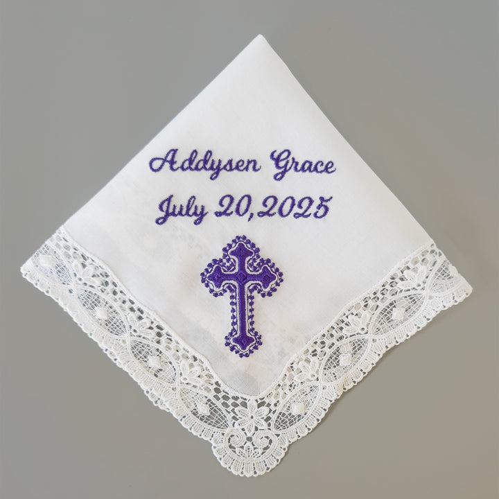 Godchild gift baptismal gift for girl custom made personalized handkerchief embroidered