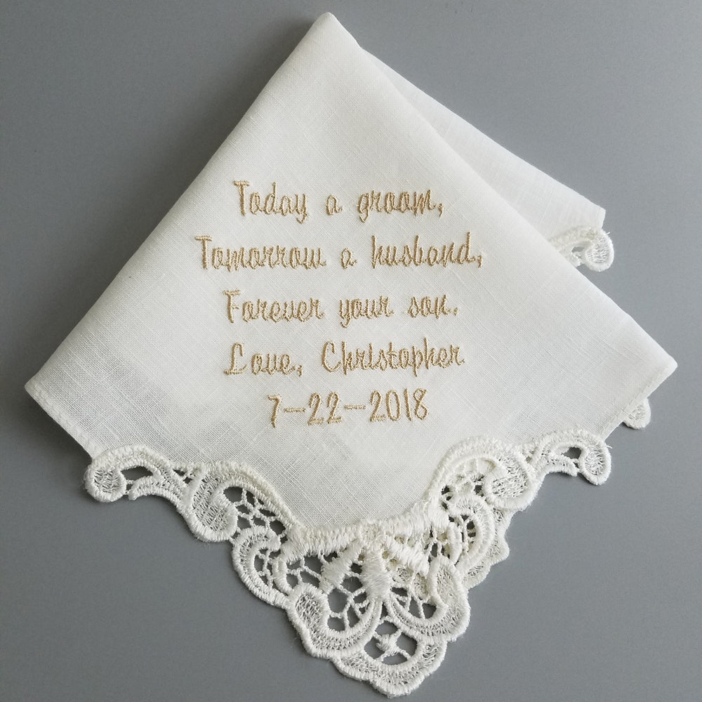 Ivory Handkerchief Personalized for Womens Wedding Gift