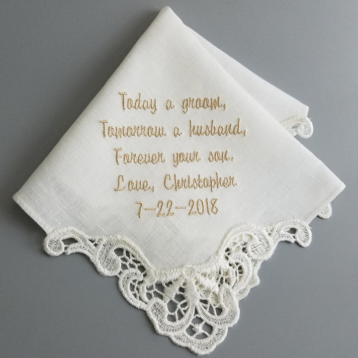 Ivory Handkerchief Personalized for Womens Wedding Gift