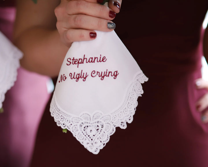 Bridesmaid Keepsakes: Personalized Embroidered Lace Handkerchiefs
