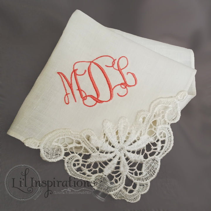 Ivory Cotton Daisy Inspired Womans Lace Bridal Handkerchief