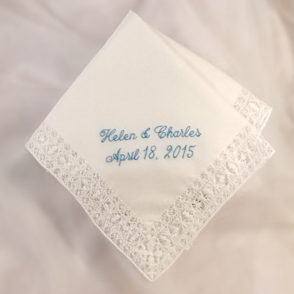 bride something blue wedding handkerchief