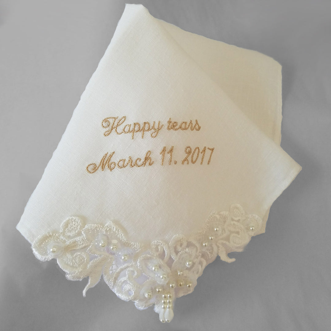 Monogrammed Couture Wedding Hanky in Ivory Cotton