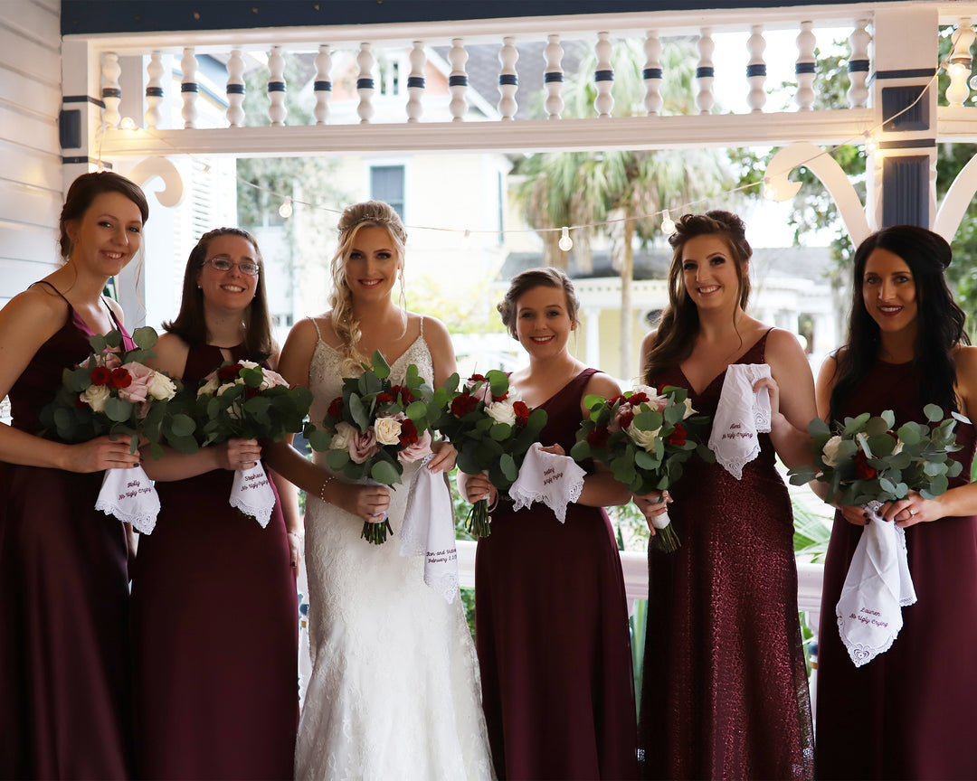 Bridesmaid Keepsakes: Personalized Embroidered Lace Handkerchiefs