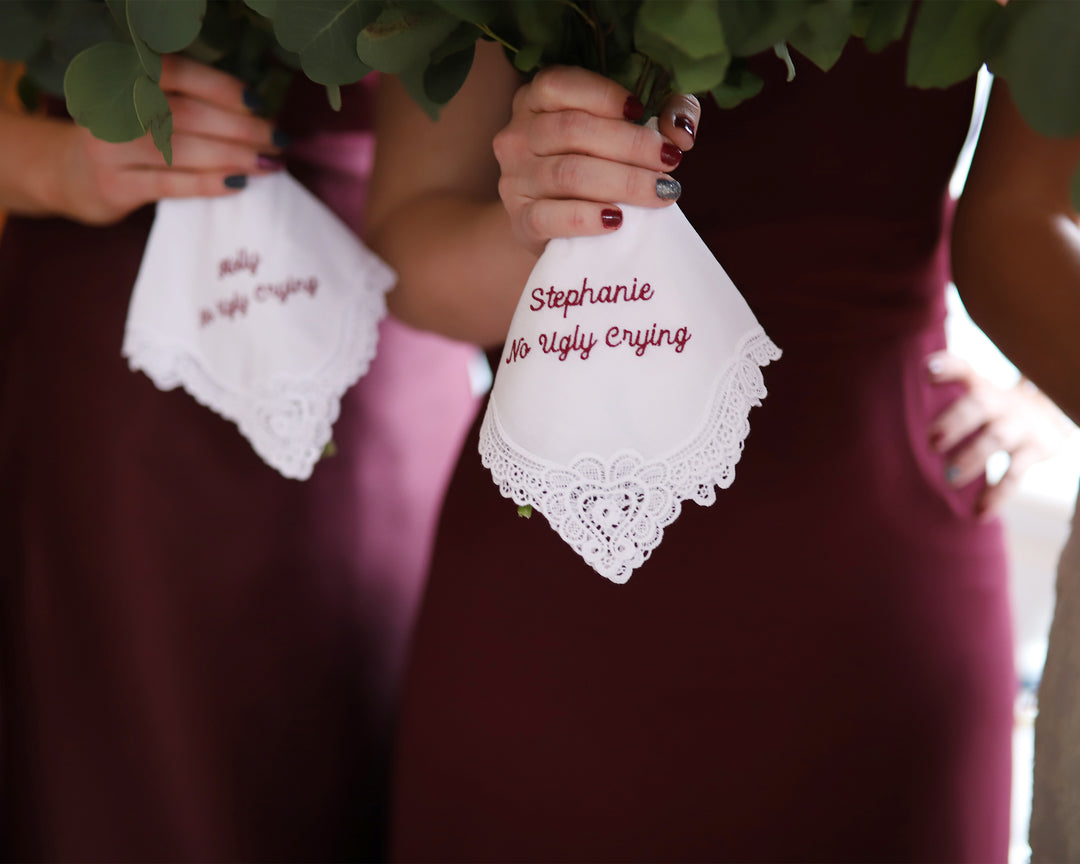 Bridesmaid Keepsakes: Personalized Embroidered Lace Handkerchiefs