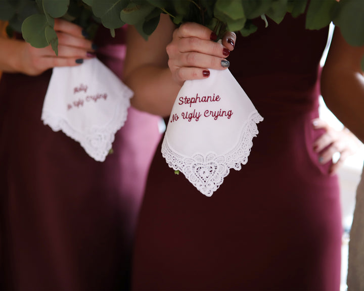 Bridesmaid Keepsakes: Personalized Embroidered Lace Handkerchiefs